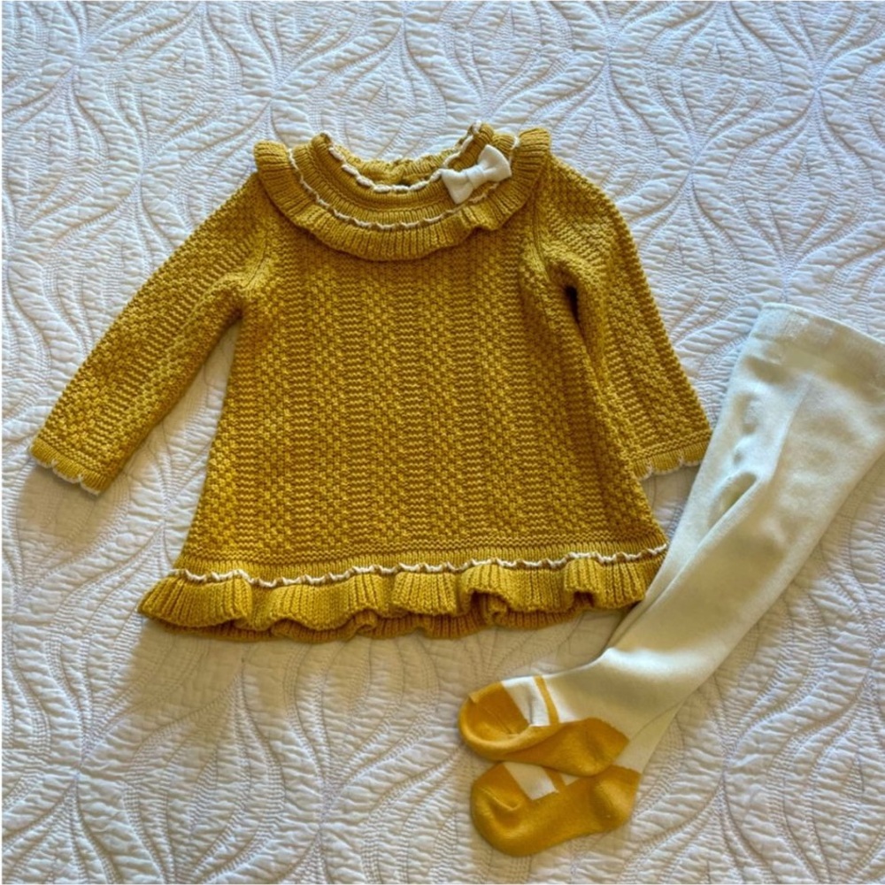 Baby Rachel Zoe 0-3 months Yellow Knit Dress with Tights